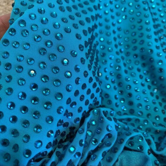 Bebe blue turquoise crystal rhinestone halter deep v neck dress Sz M - Picture 8 of 15